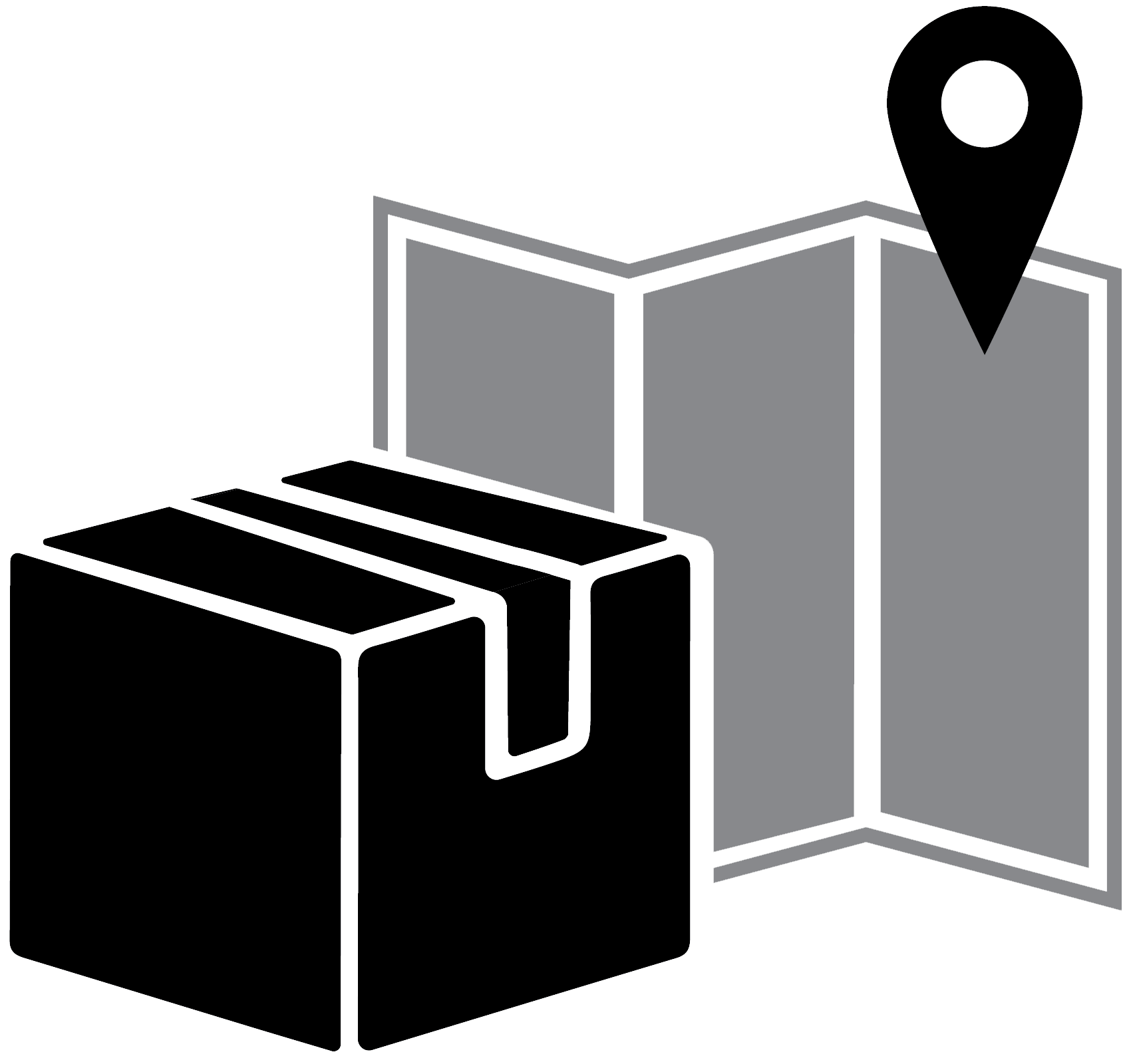 icon of a delivery box next to a map